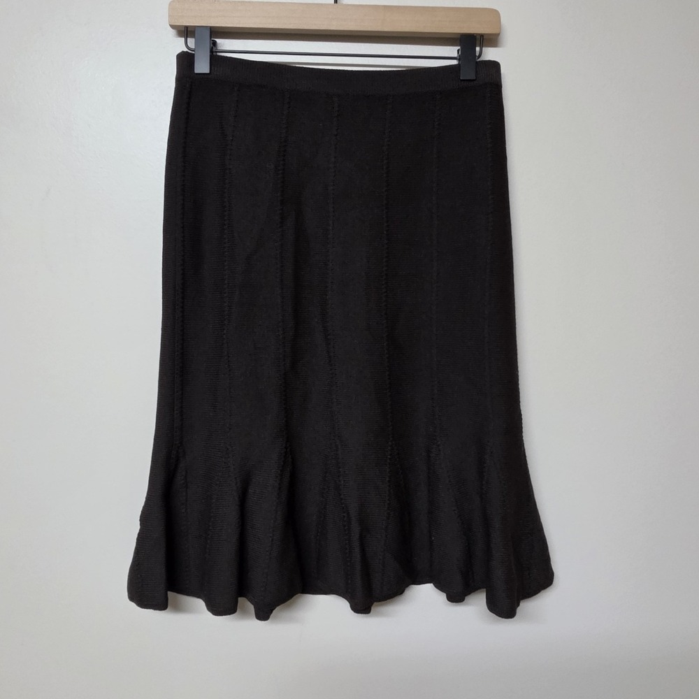 St. John Collection Marie Gray Skirt Sz 2 Brown Santana Knit Fluted Flare Hem